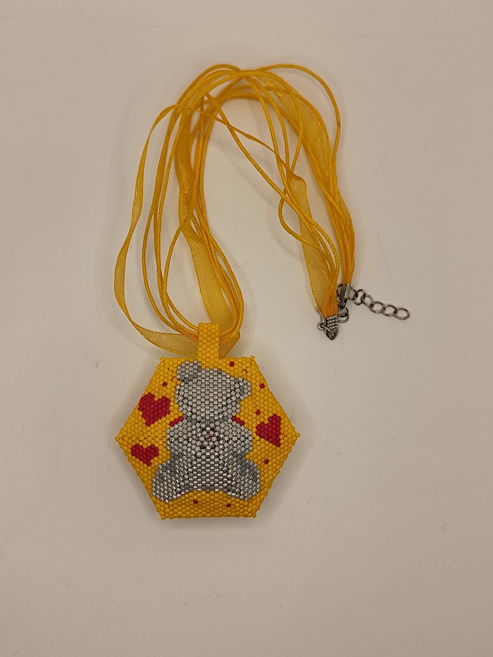 Handmade Beaded  Bear Pendant in Yellow & Red - Picture 4 of 13
